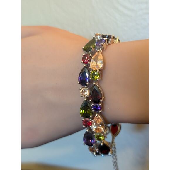 Multi-Colored Multi-Shaped Austrian Crystal Bracelet Marked 925 Sterling Silver - Picture 15 of 15